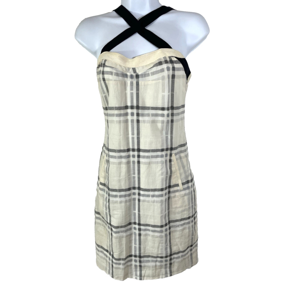 Yigal Azrouel Gray Ivory Dress 100% Silk Knee Length Open Back Sz 0